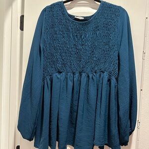 Chic Soul Teal Shirred Long Sleeve Too